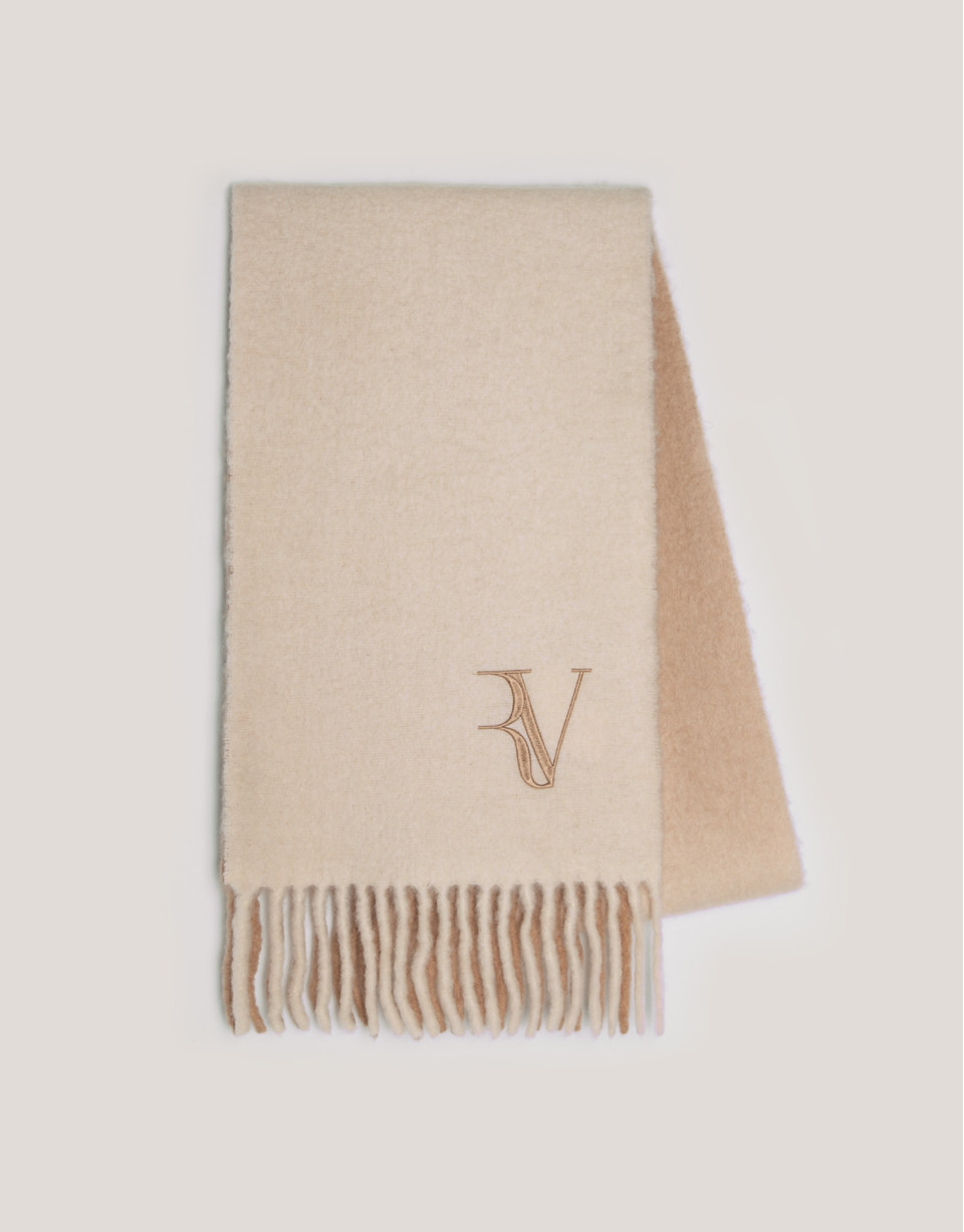 Faded camel wool and alpaca scarf with RV logo | Roberto Verino