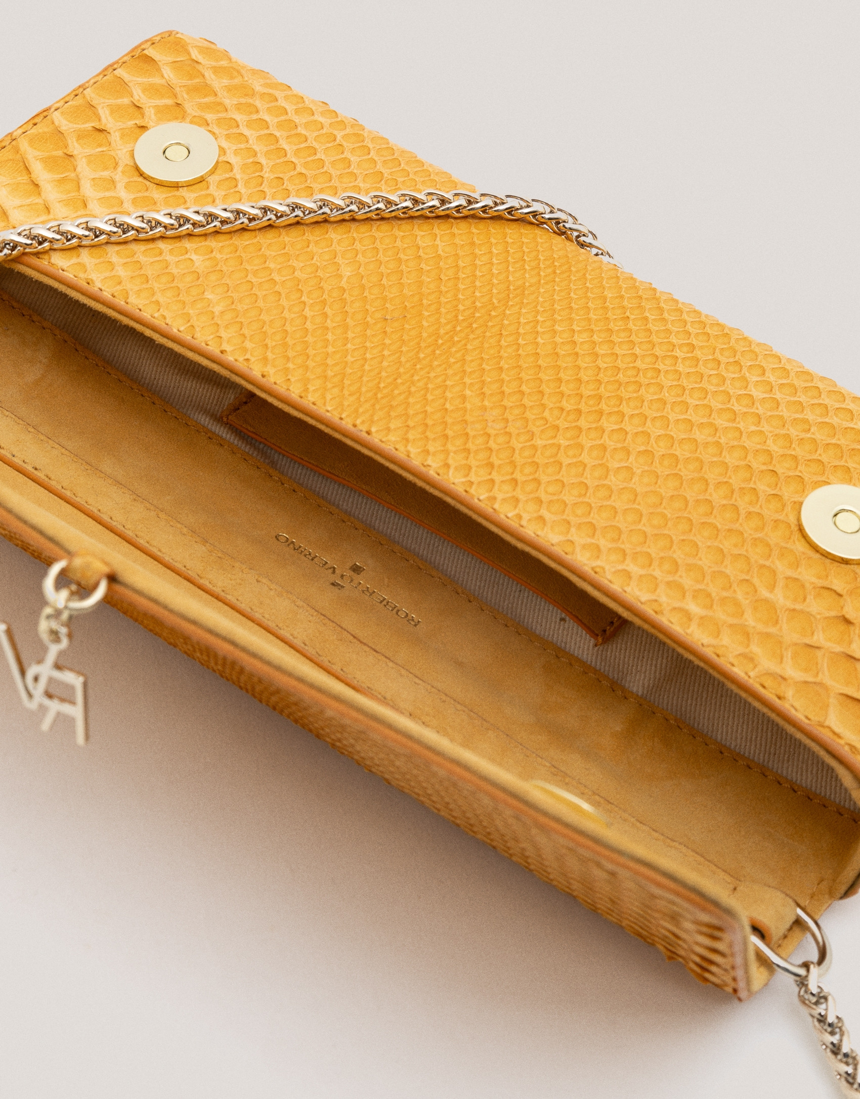 Mustard snakeskin Ariana clutch bag - Sale | Roberto Verino