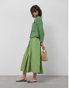 Long green taffeta skirt with front slit | Roberto Verino