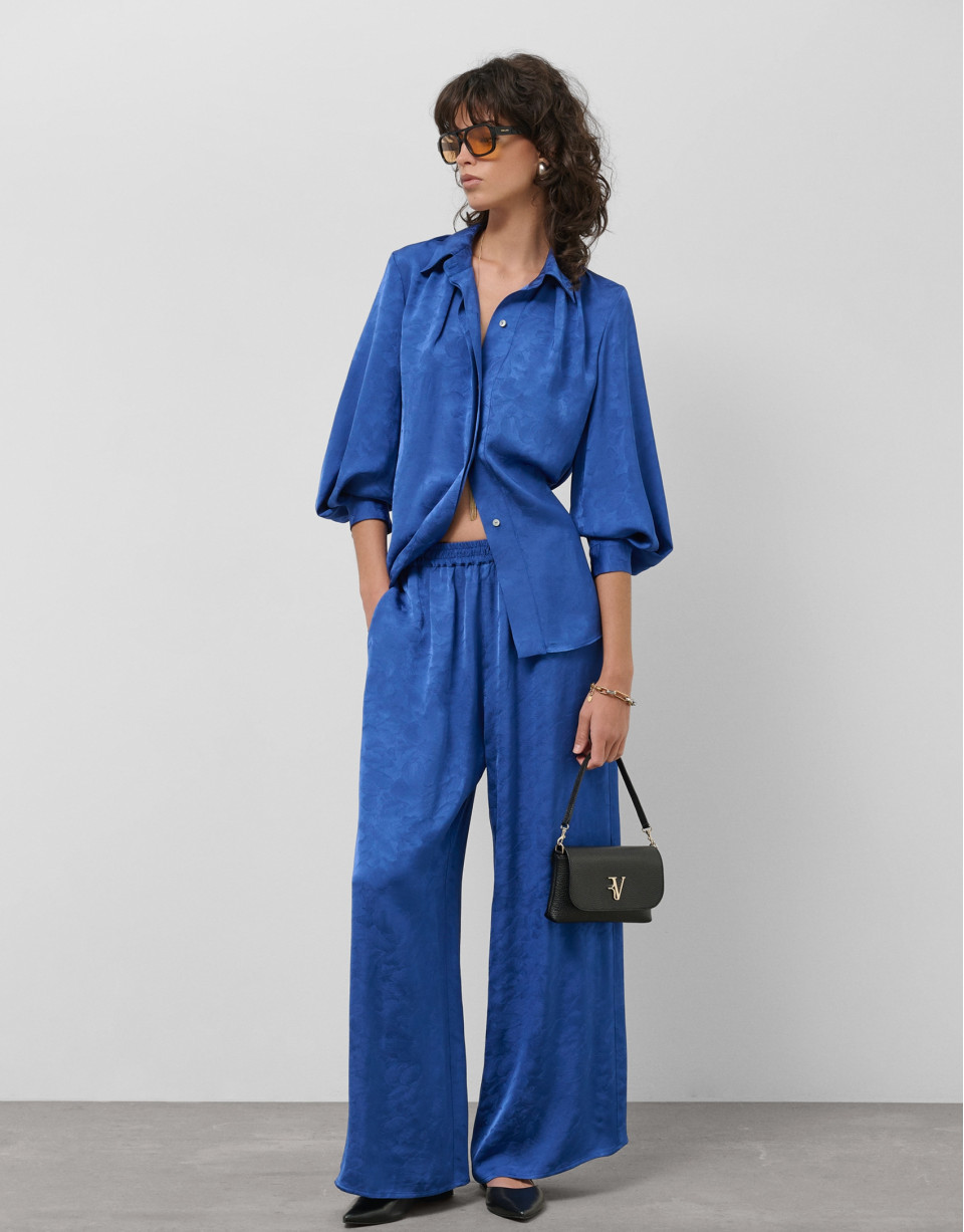 Pantalón palazzo azul intenso con damasco floral | Roberto Verino