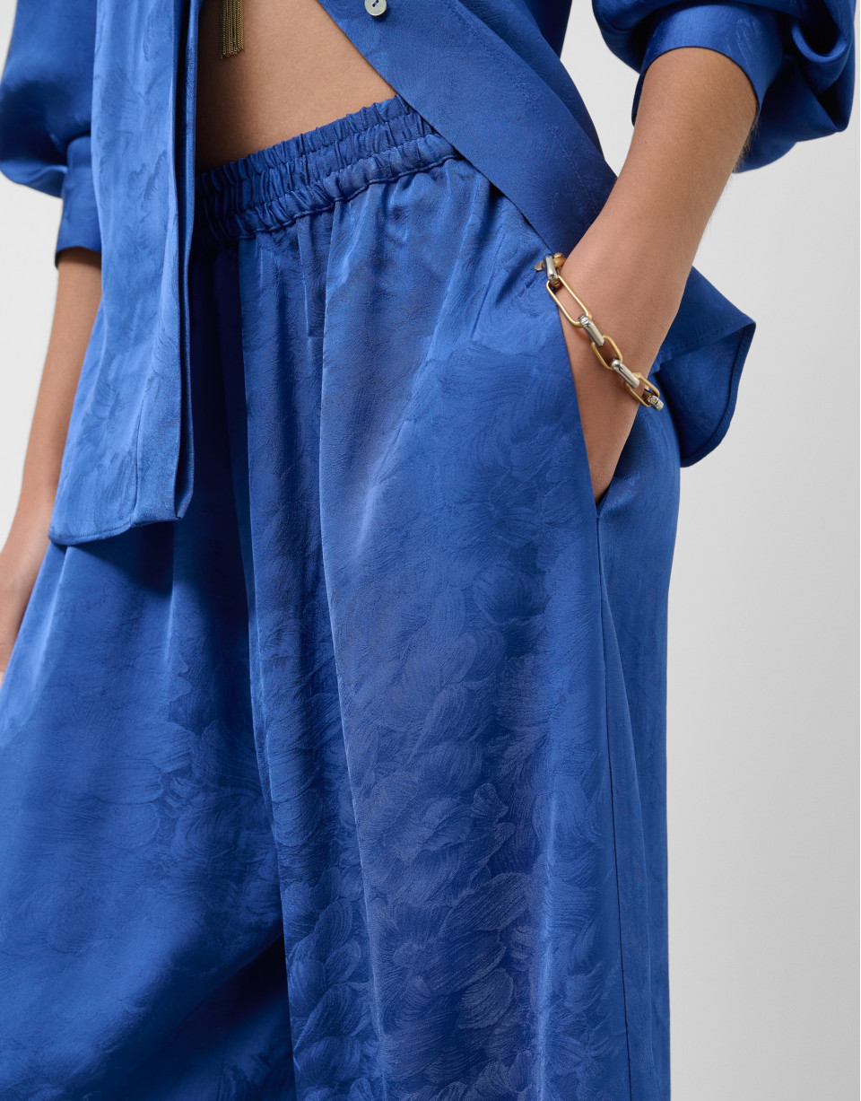 Deep blue palazzo pants with floral damask | Roberto Verino