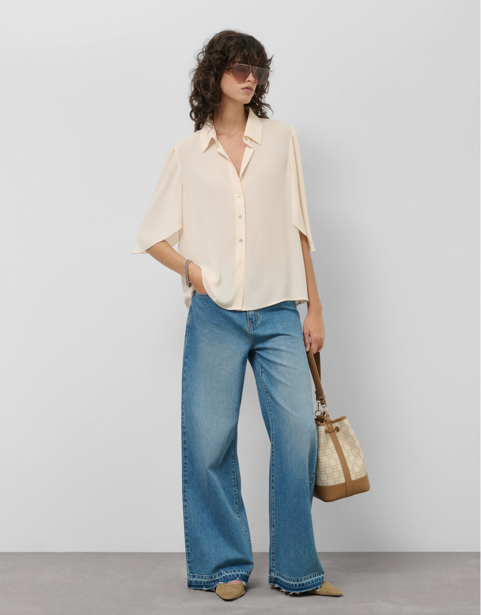 Light blue wide-leg denim pants - Woman | Roberto Verino