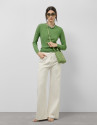 Beige wide denim pants with floral embroidery | Roberto Verino