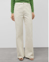 Pantalón vaquero ancho beige con bordados ... | Roberto Verino