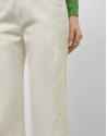 Beige wide denim pants with floral embroidery | Roberto Verino