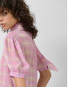 Pink checkered short sleeved blouse with tie ... | Roberto Verino