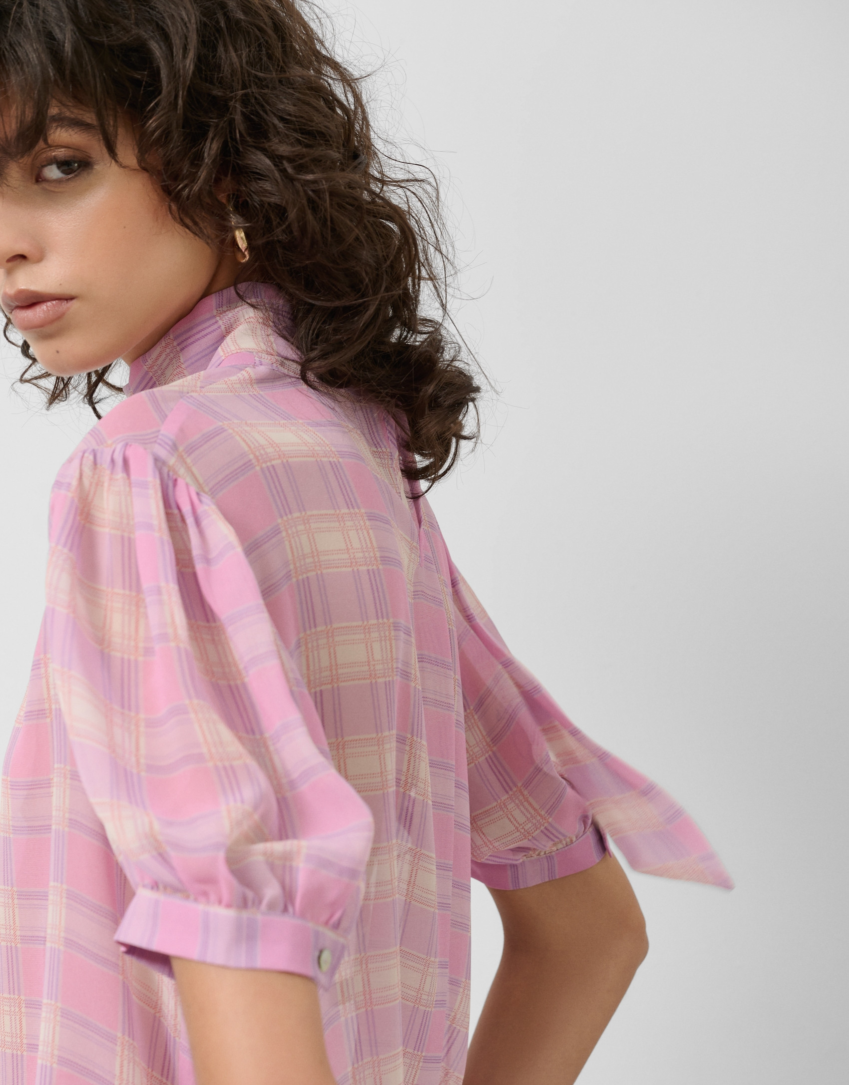 Blusa manga corta y cuello anudado cuadros ... | Roberto Verino