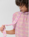 Pink checkered short sleeved blouse with tie ... | Roberto Verino