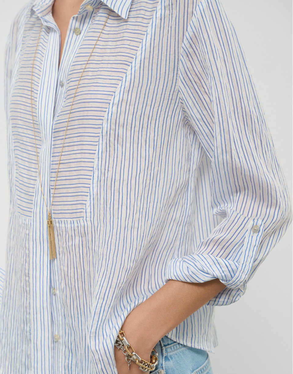 Blusa manga larga remangada rayas azul y blanco | Roberto Verino