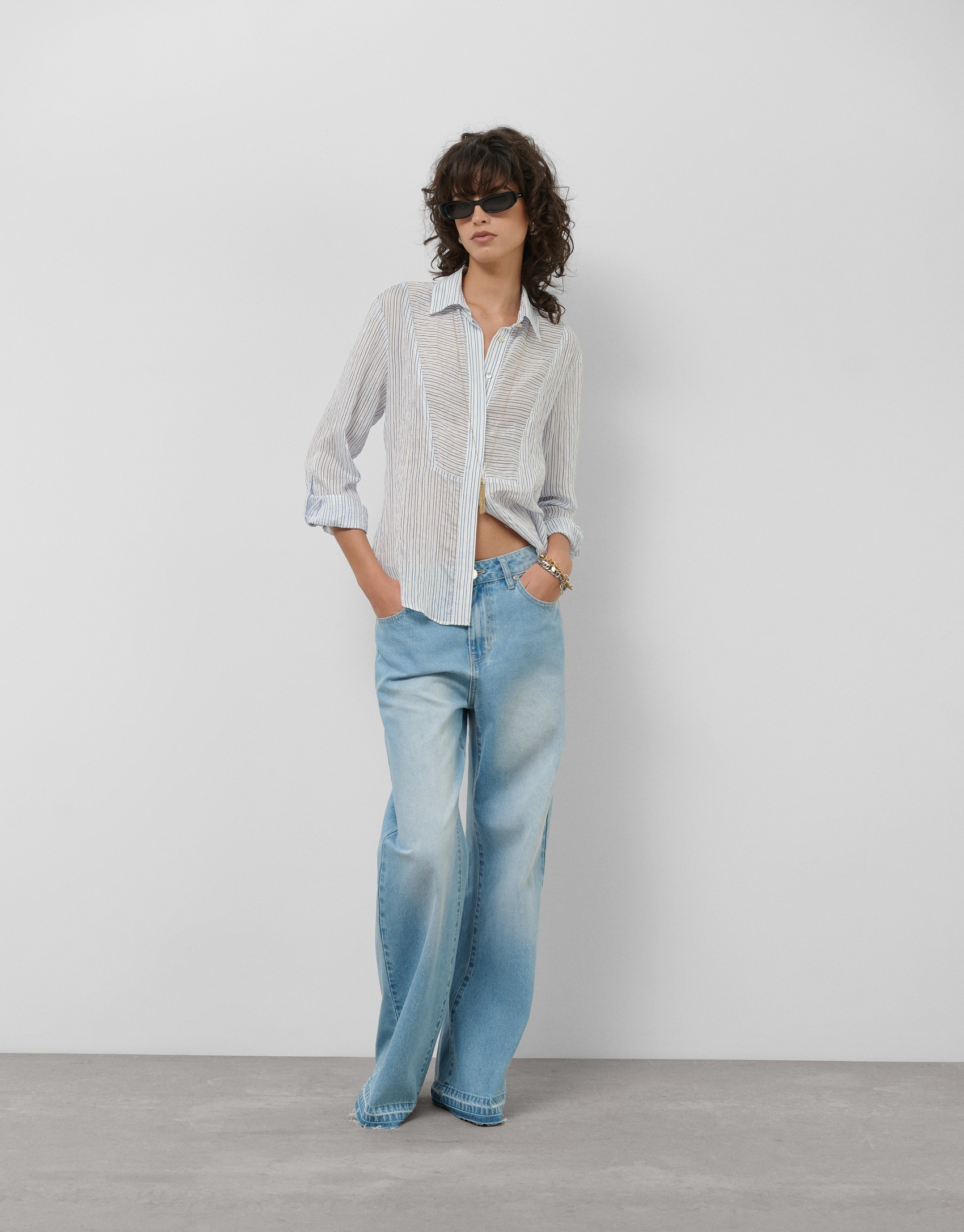 Blusa manga larga remangada rayas azul y blanco | Roberto Verino
