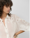 Blusa oversize ramio blanco con bordado - Mujer | Roberto Verino