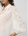 Blusa oversize ramio blanco con bordado - Mujer | Roberto Verino