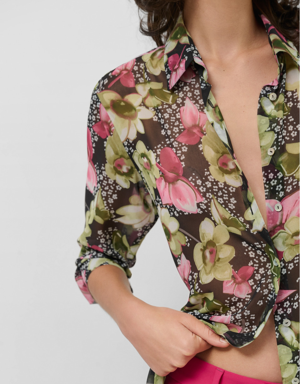 Vestido camisero midi manga larga crepe ... | Roberto Verino