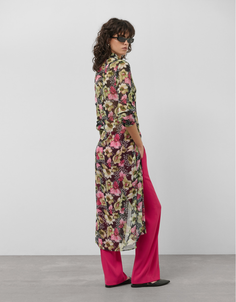 Green floral print crepe georgette long ... | Roberto Verino