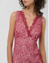 Short raspberry guipure sleeveless dress with... | Roberto Verino