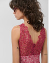 Short raspberry guipure sleeveless dress with... | Roberto Verino