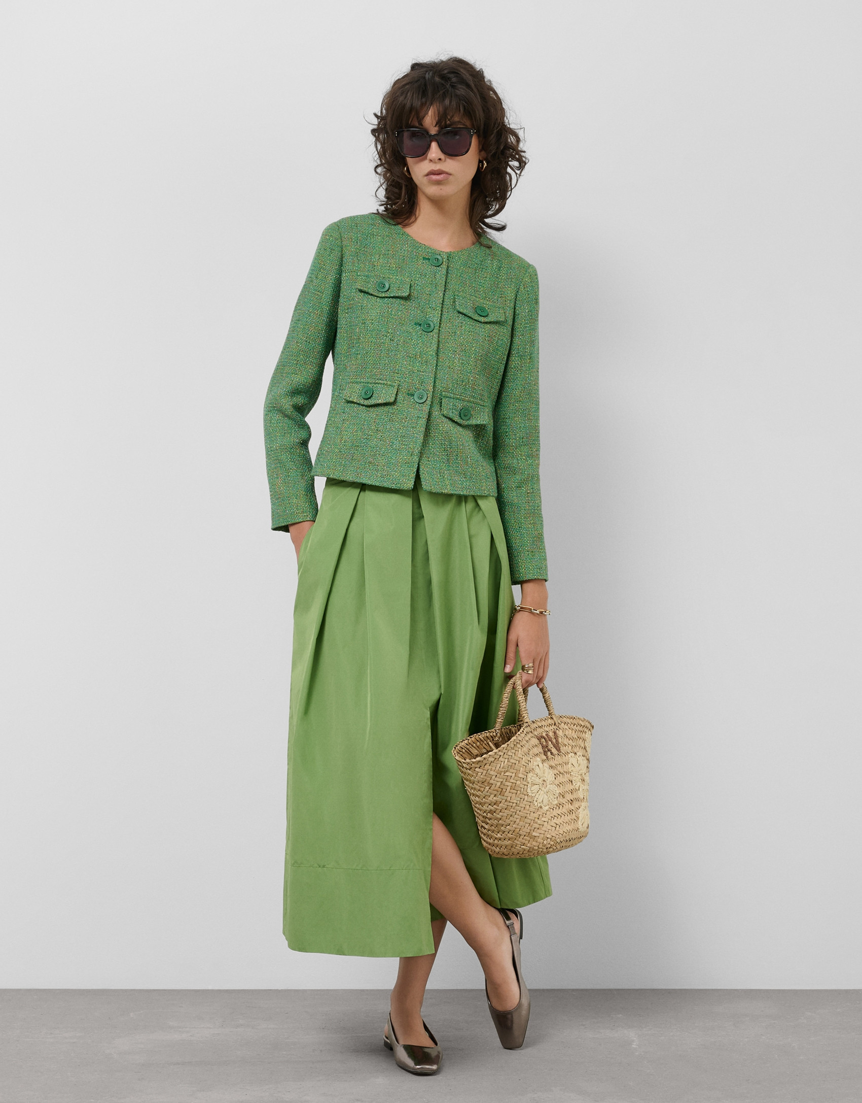 Green tweed short jacket - Woman - SS2025 | Roberto Verino