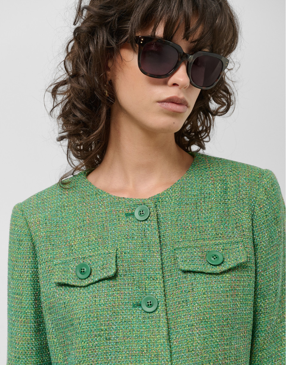 Chaqueta corta tweed tonos verde - Mujer | Roberto Verino