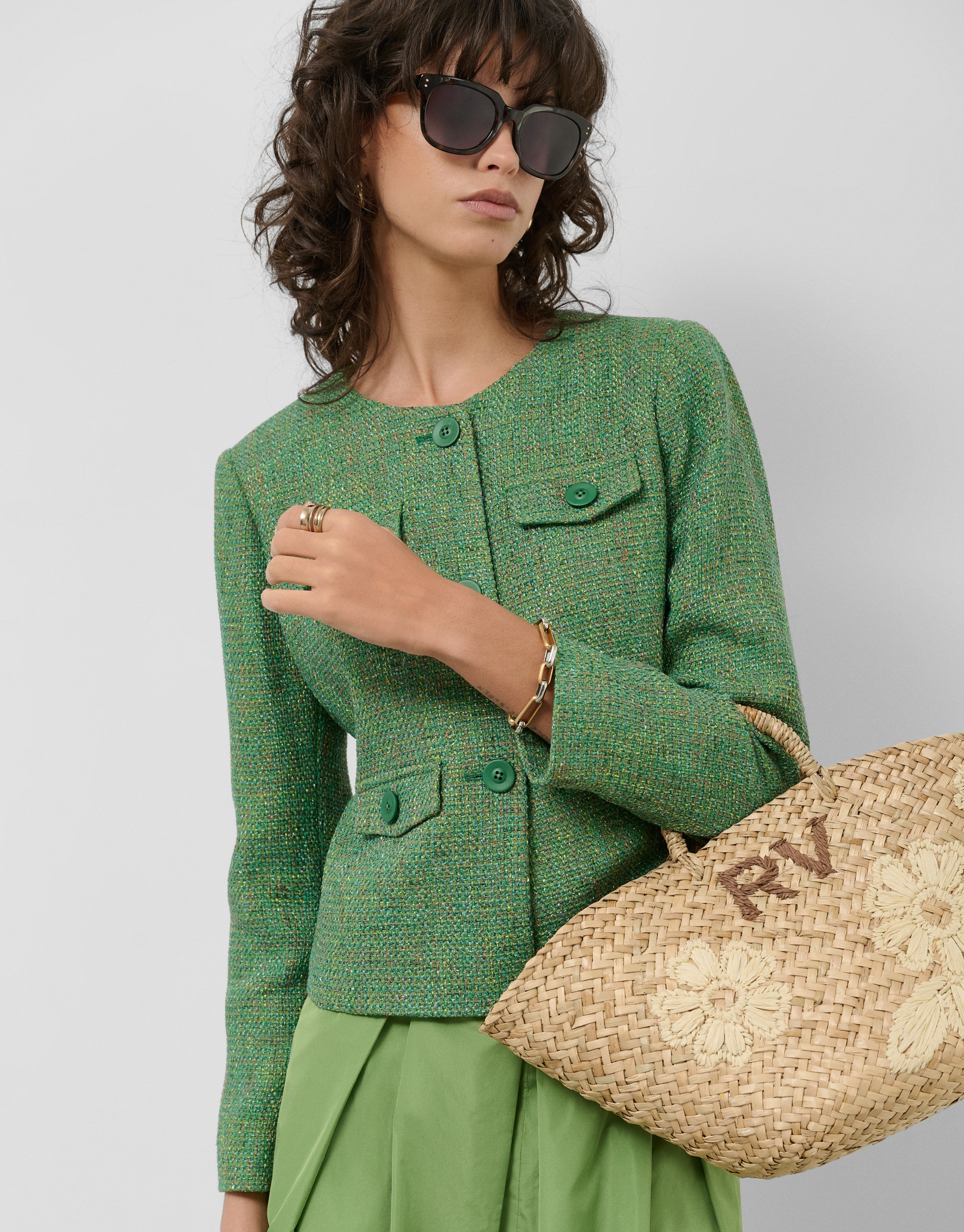 Green tweed short jacket - Woman - SS2025 | Roberto Verino