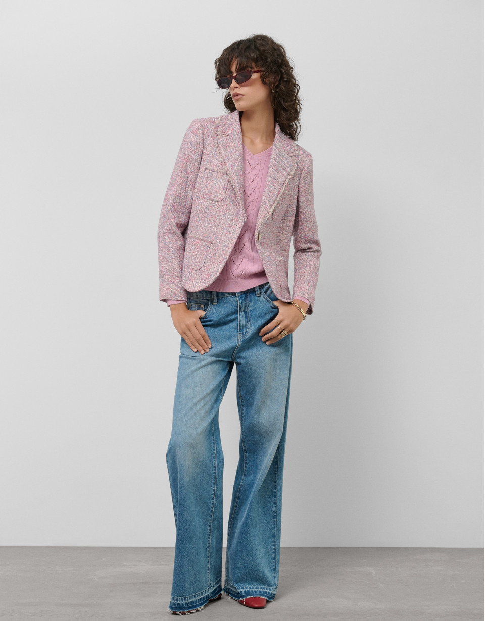 Pink tweed short jacket - Woman - SS2025 | Roberto Verino