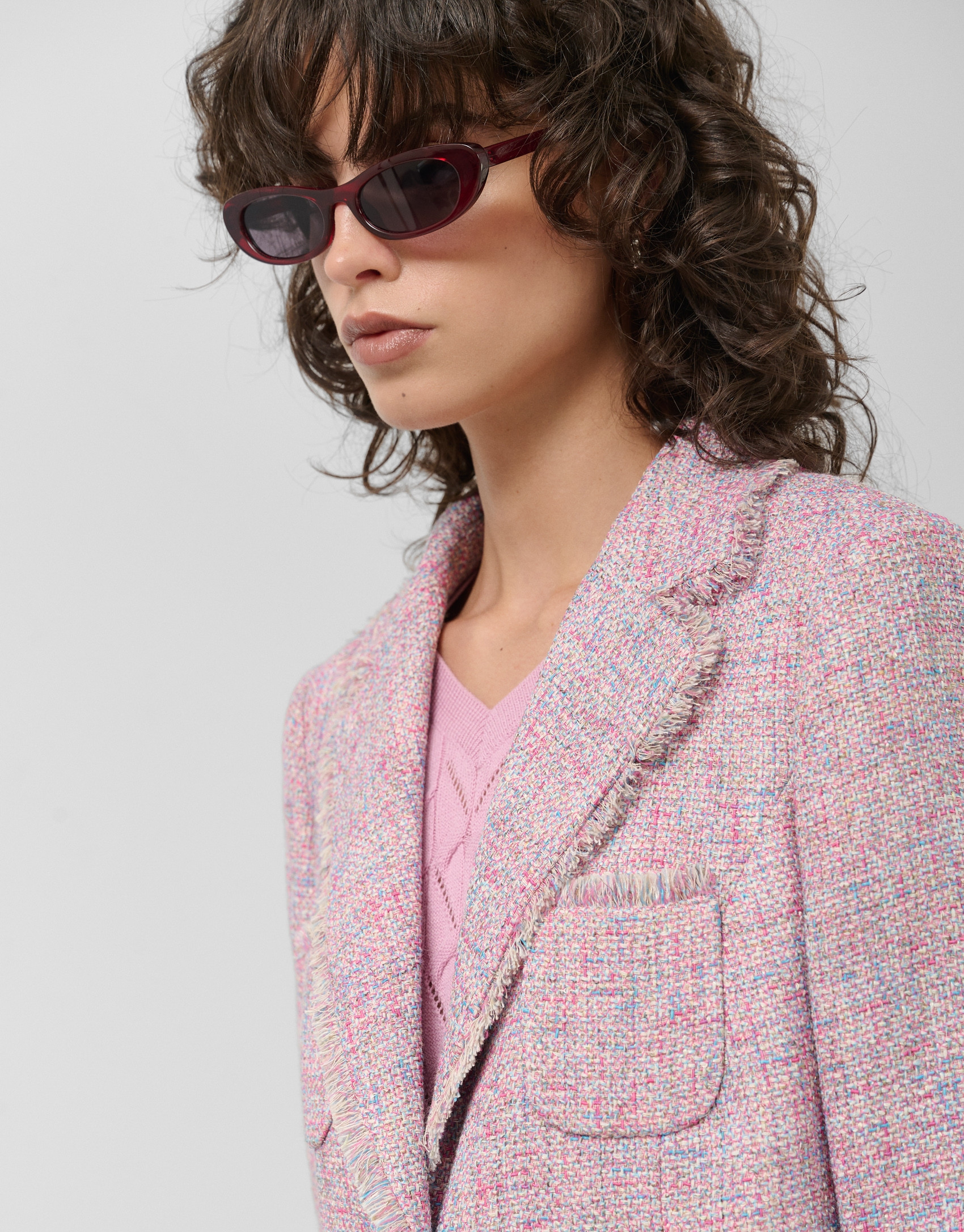 Pink tweed short jacket - Woman - SS2025 | Roberto Verino