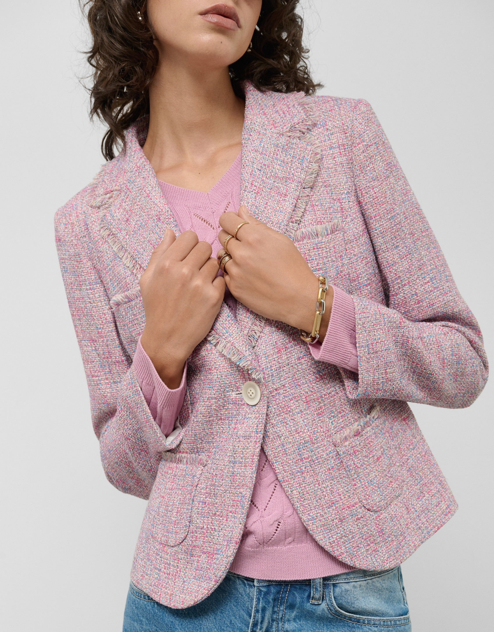 Pink tweed short jacket - Woman - SS2025 | Roberto Verino