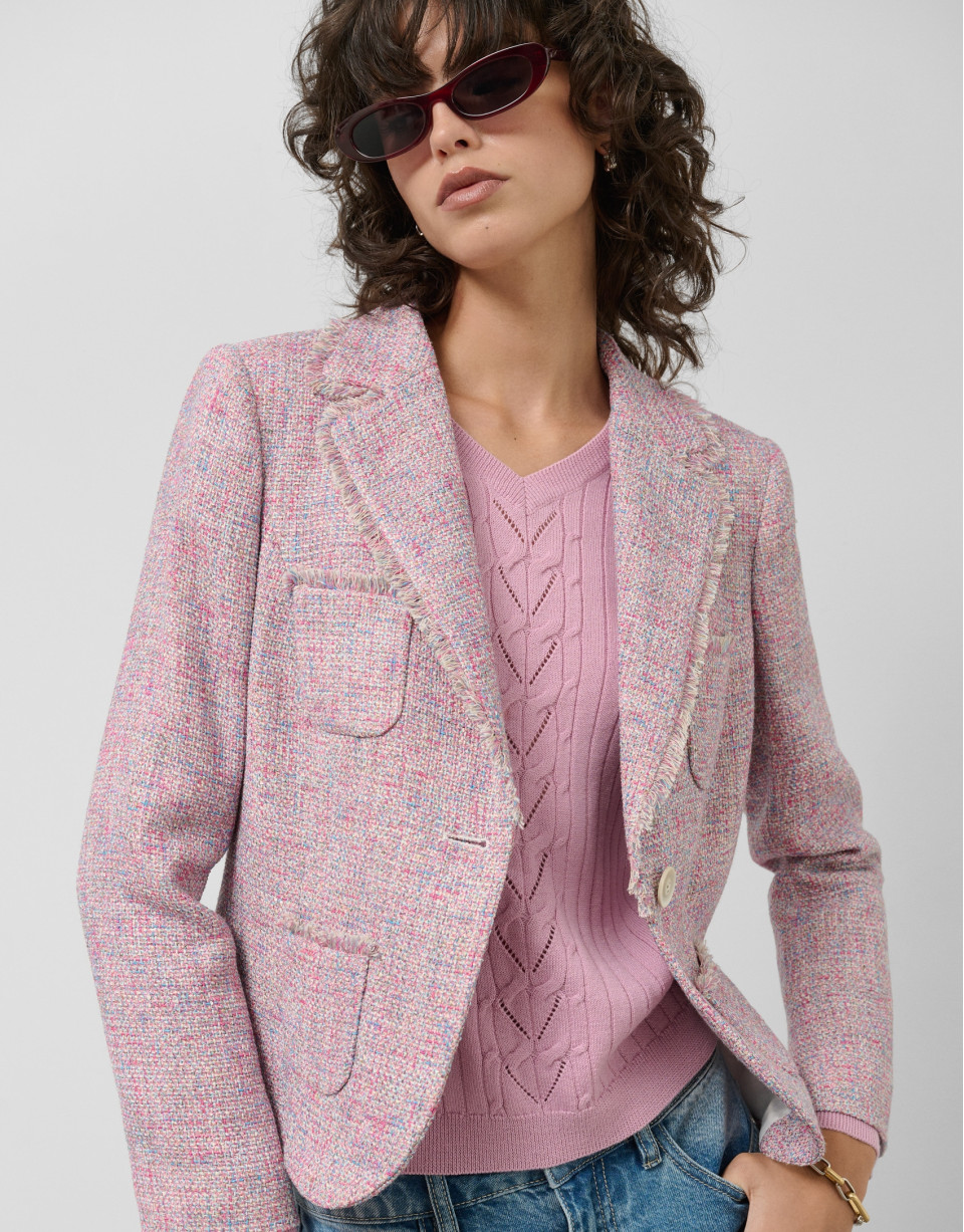 Pink tweed short jacket - Woman - SS2025 | Roberto Verino