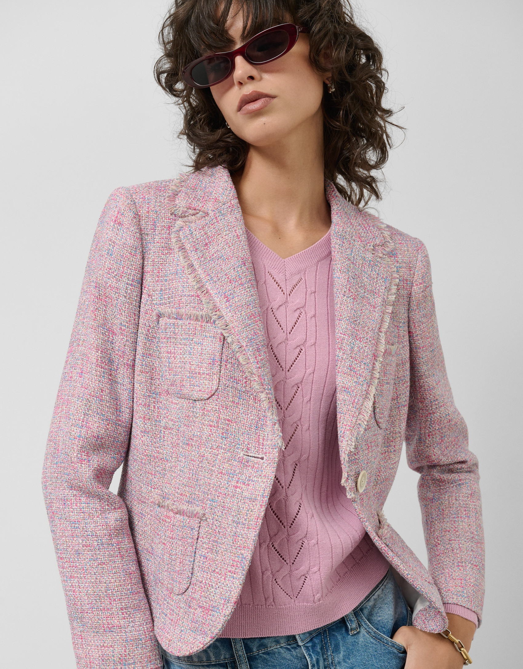 Chaqueta corta tweed tonos rosa - Mujer | Roberto Verino