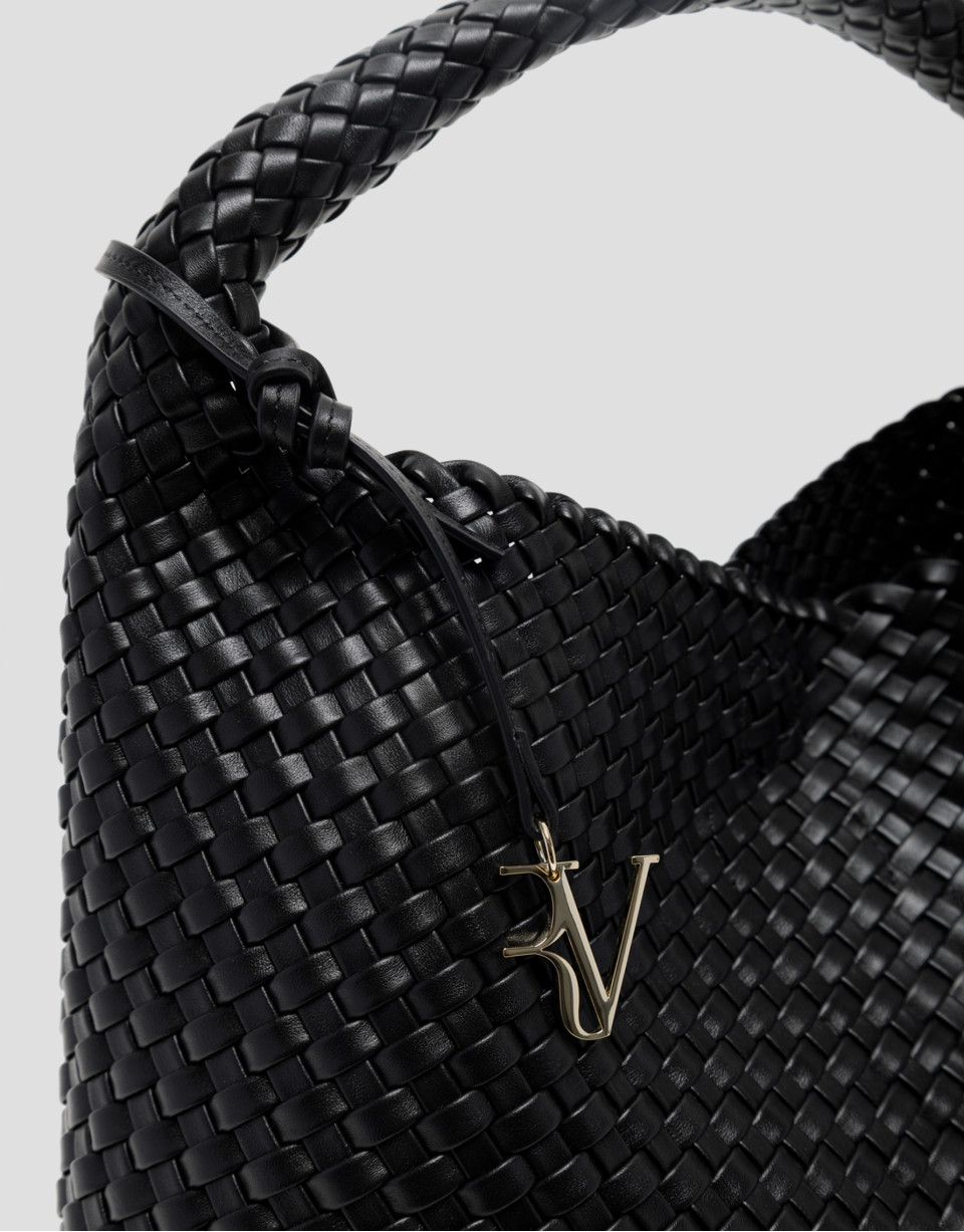 Black Paula Hobo shoulder bag with braided ... | Roberto Verino