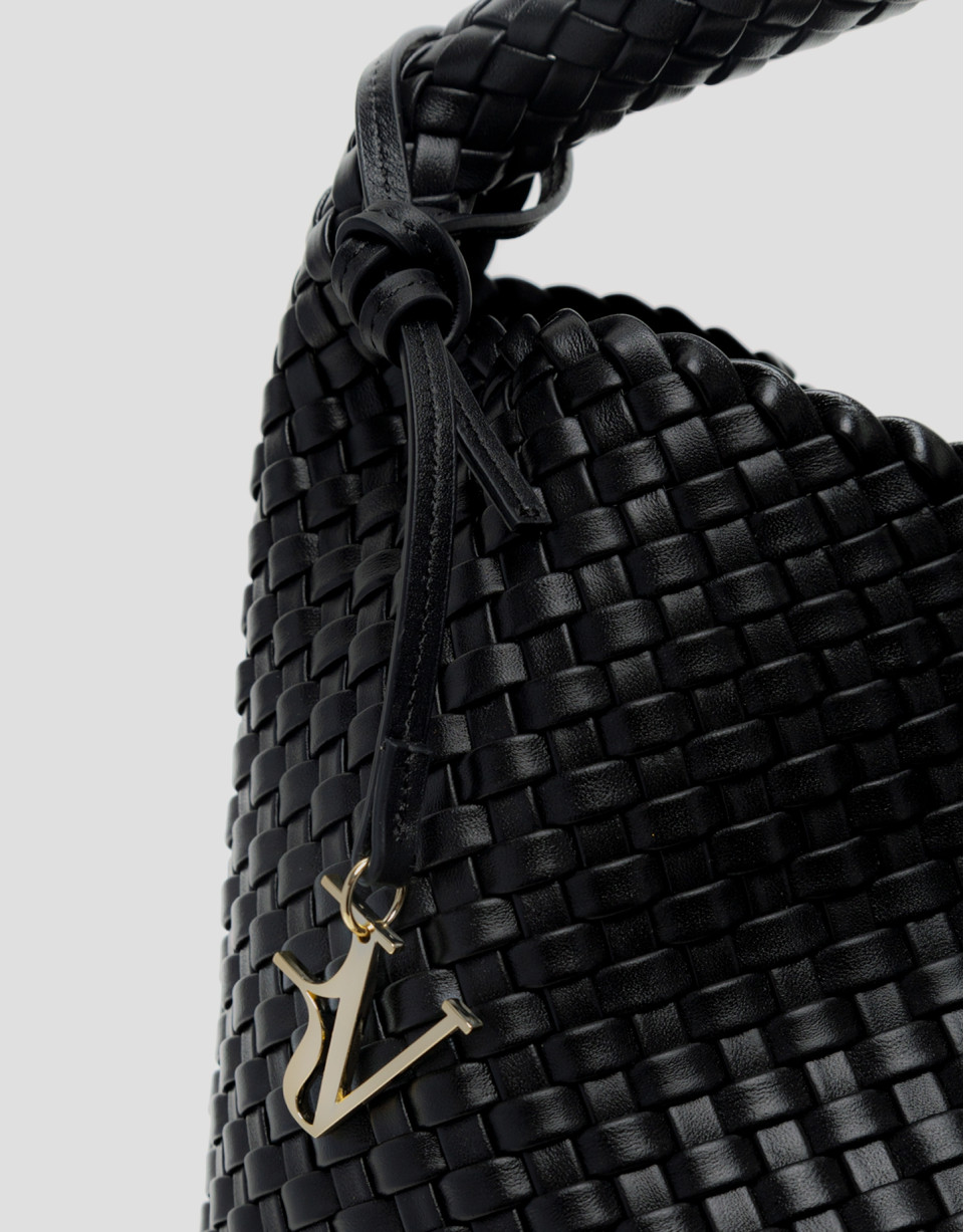 Black Paula Hobo shoulder bag with braided ... | Roberto Verino