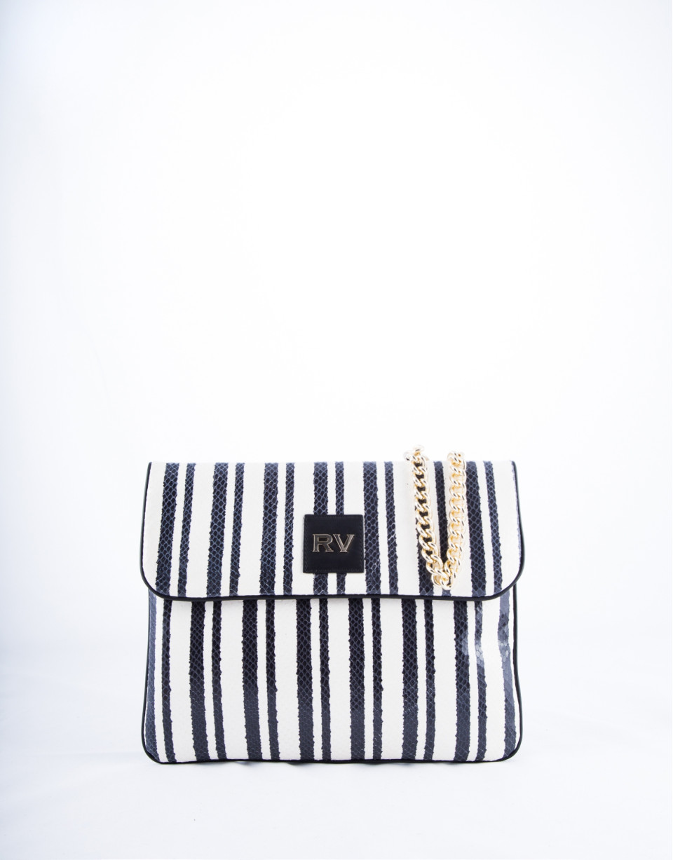 Black and white striped leather Miranda Bahía messenger bag 