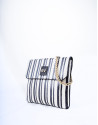 Black and white striped leather Miranda Bahía messenger bag 