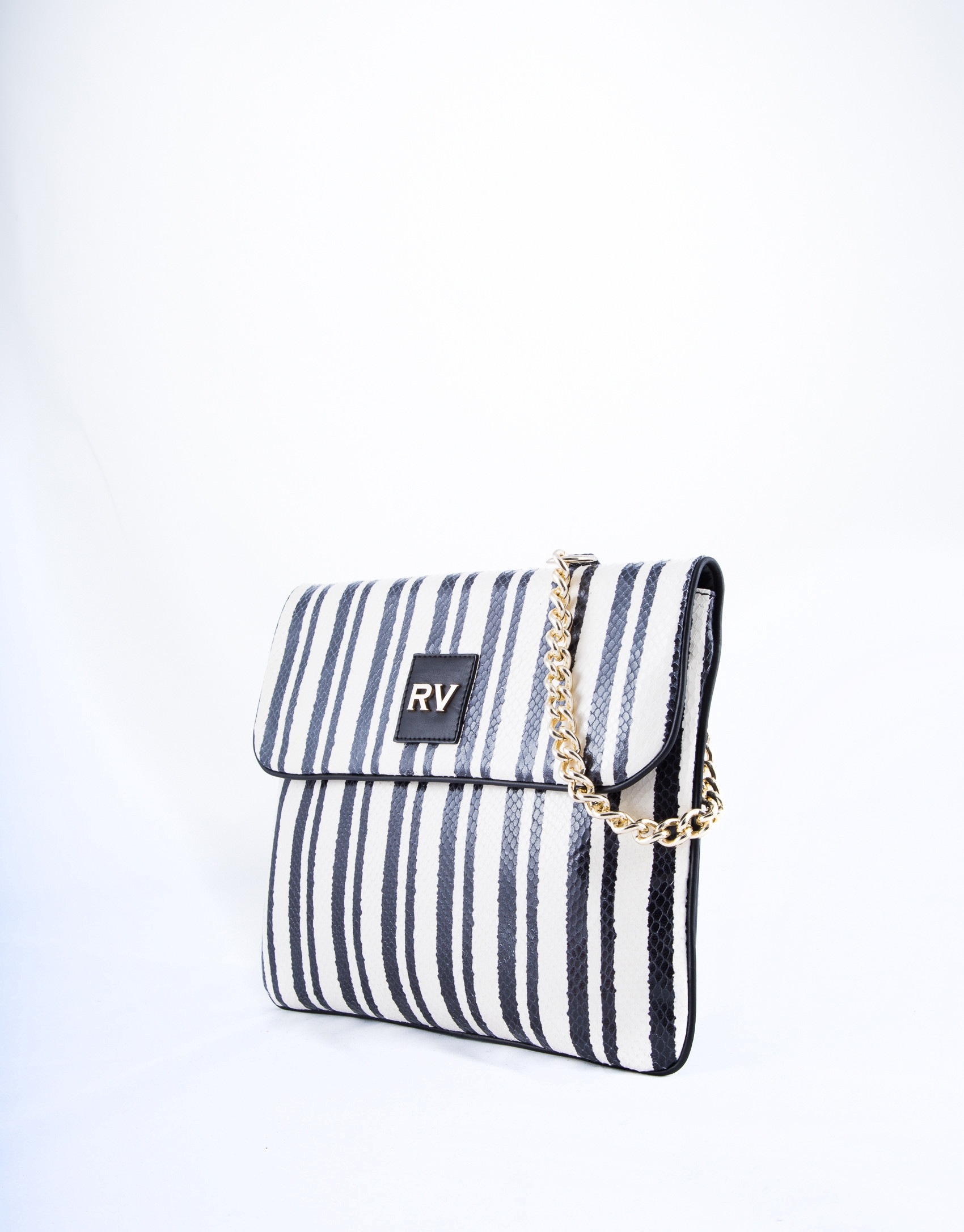 Bolso Messenger Miranda Bahía con piel a rayas blanco y negro
