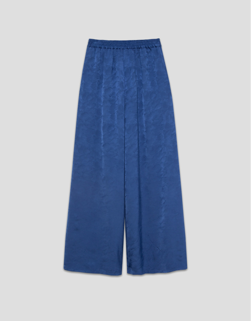 Deep blue palazzo pants with floral damask | Roberto Verino