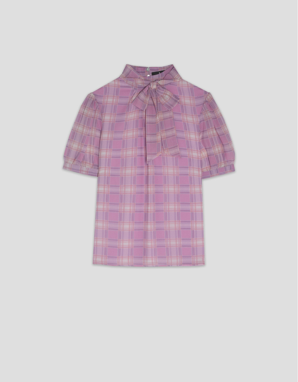 Blusa manga corta y cuello anudado cuadros ... | Roberto Verino