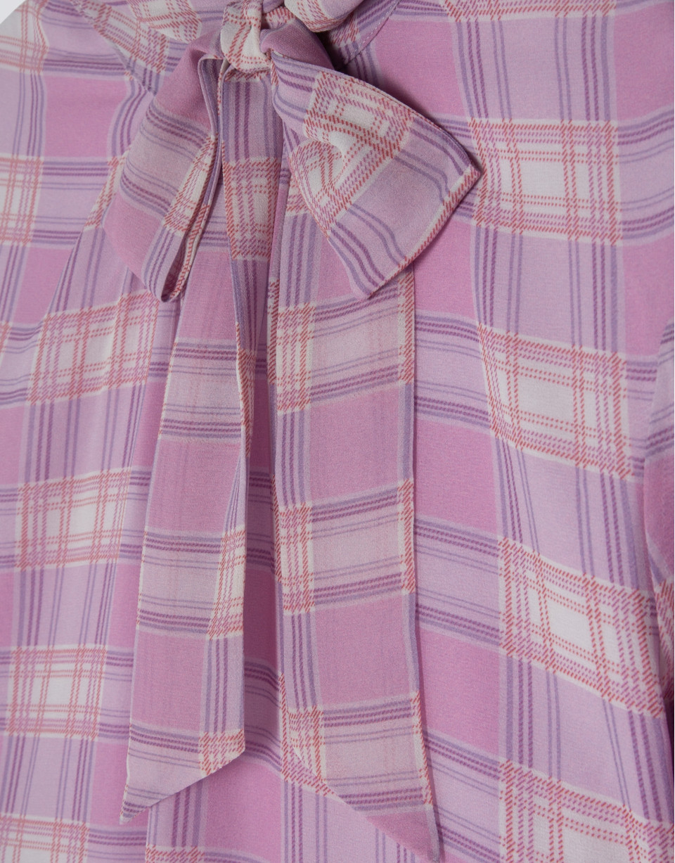 Pink checkered short sleeved blouse with tie ... | Roberto Verino