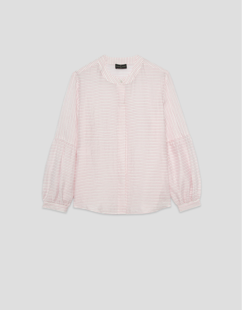 Pink and white striped blouse with puffed ... | Roberto Verino