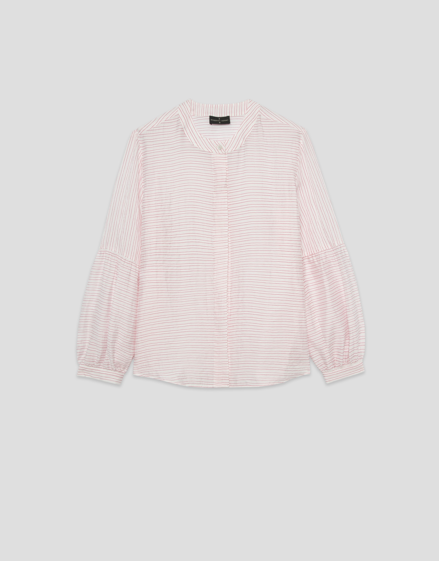 Pink and white striped blouse with puffed ... | Roberto Verino