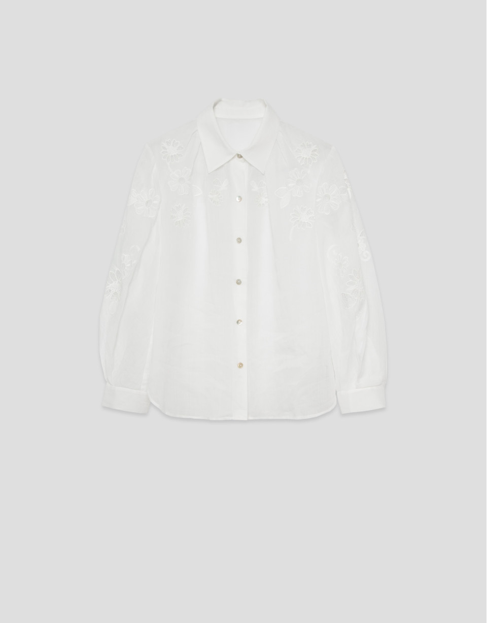 Blusa oversize ramio blanco con bordado - Mujer | Roberto Verino
