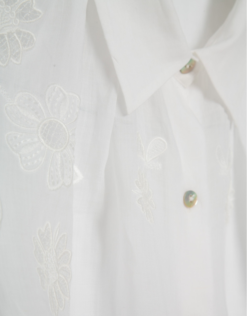 Blusa oversize ramio blanco con bordado - Mujer | Roberto Verino