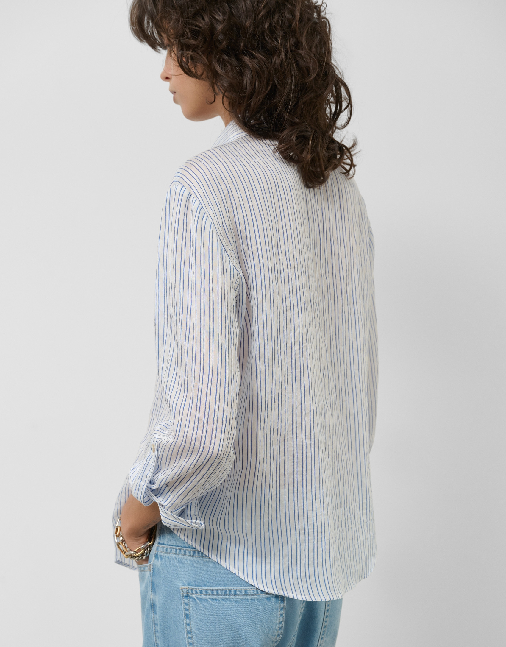 Blusa manga larga remangada rayas azul y blanco | Roberto Verino