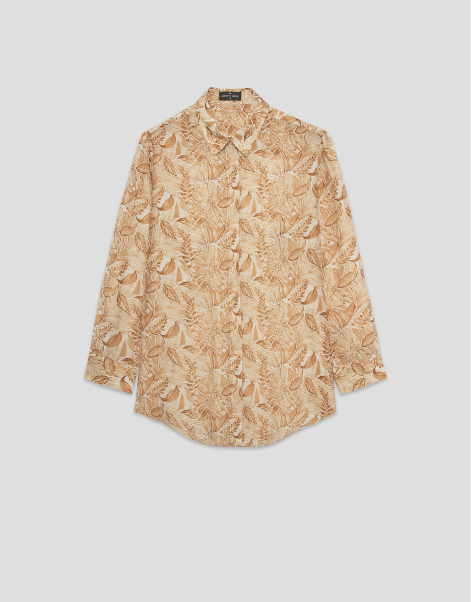 Blusa larga en gasa estampado vegetal cámel | Roberto Verino