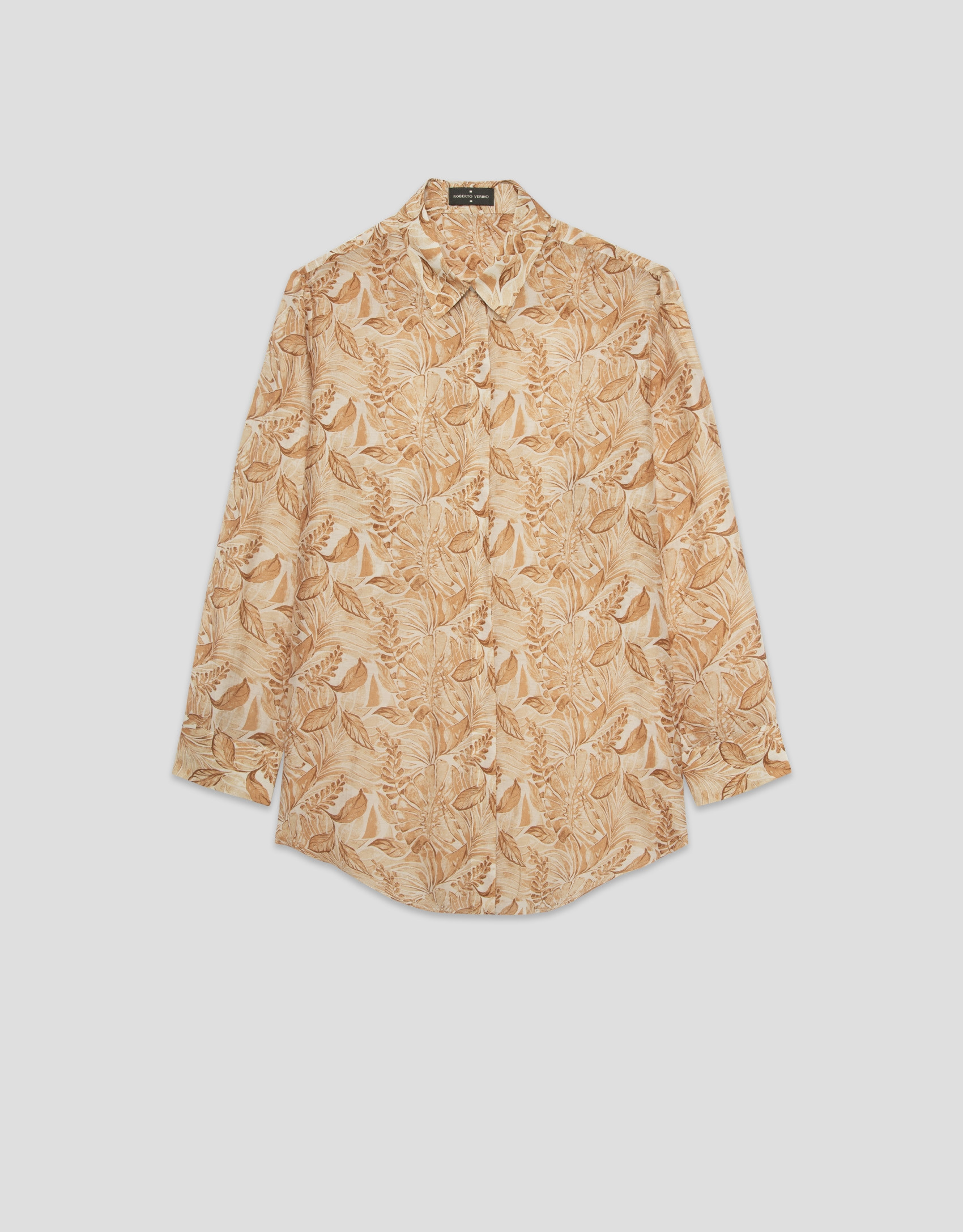 Long beige chiffon blouse with decorative ... | Roberto Verino