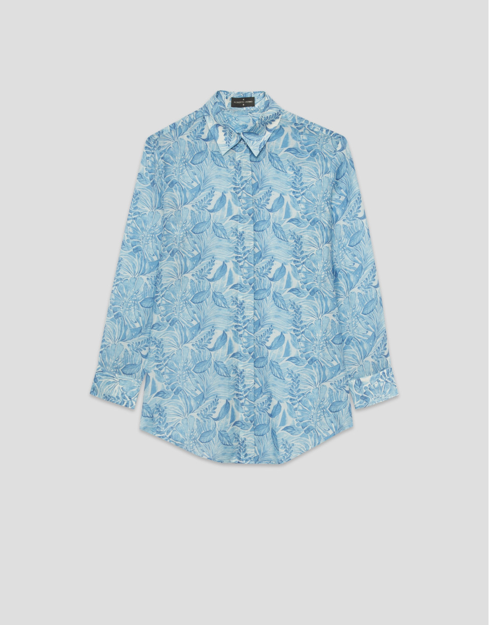 Blusa larga en gasa estampado vegetal azul | Roberto Verino