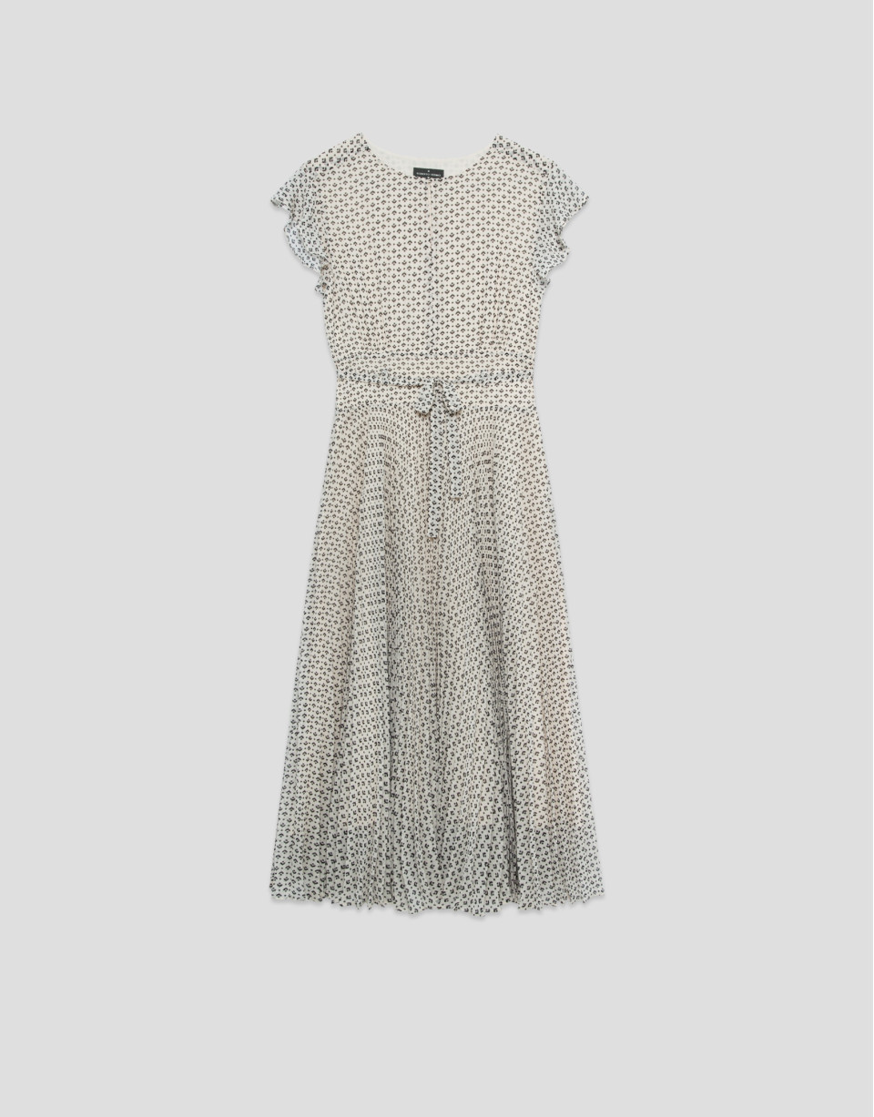 Black and white midi dress with pleats and ... | Roberto Verino