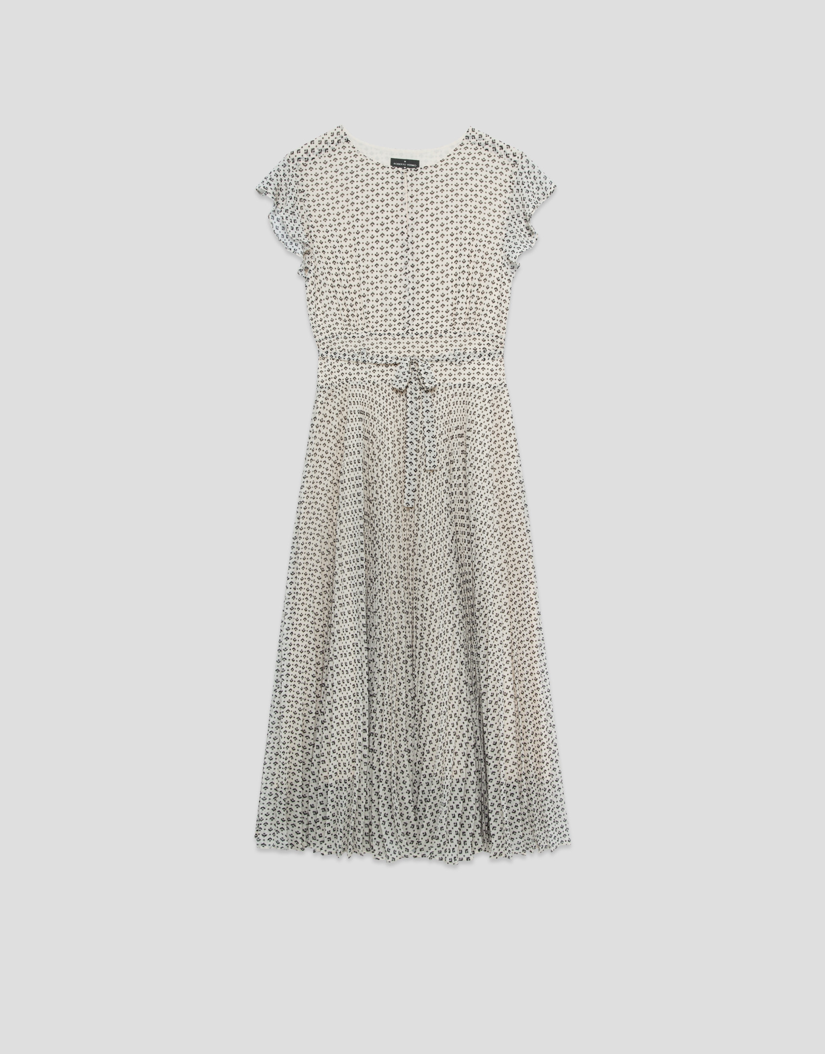 Black and white midi dress with pleats and ... | Roberto Verino