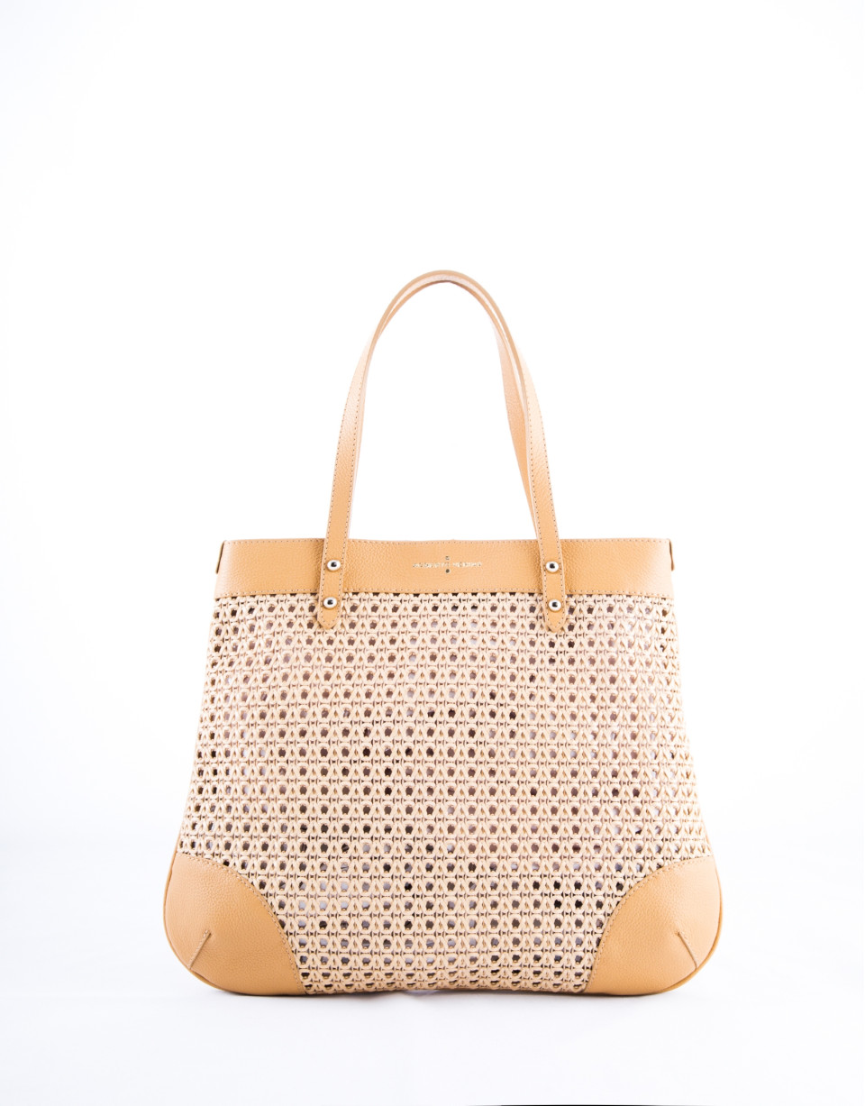 Taupe Birdy Mix braided leather shopping bag 