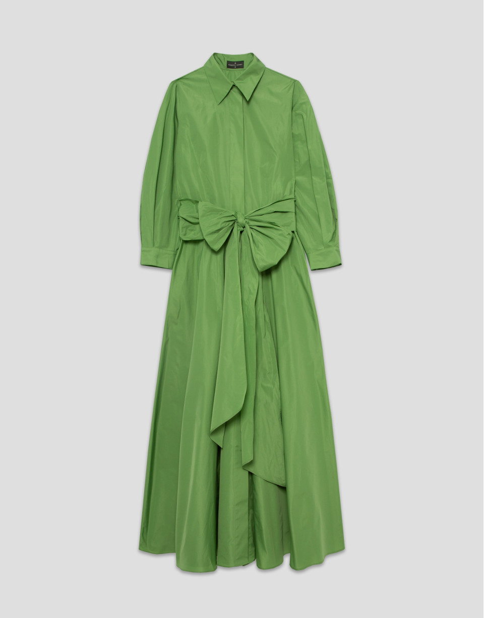 Green taffeta long sleeve midi shirt dress | Roberto Verino