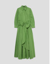 Green taffeta long sleeve midi shirt dress | Roberto Verino