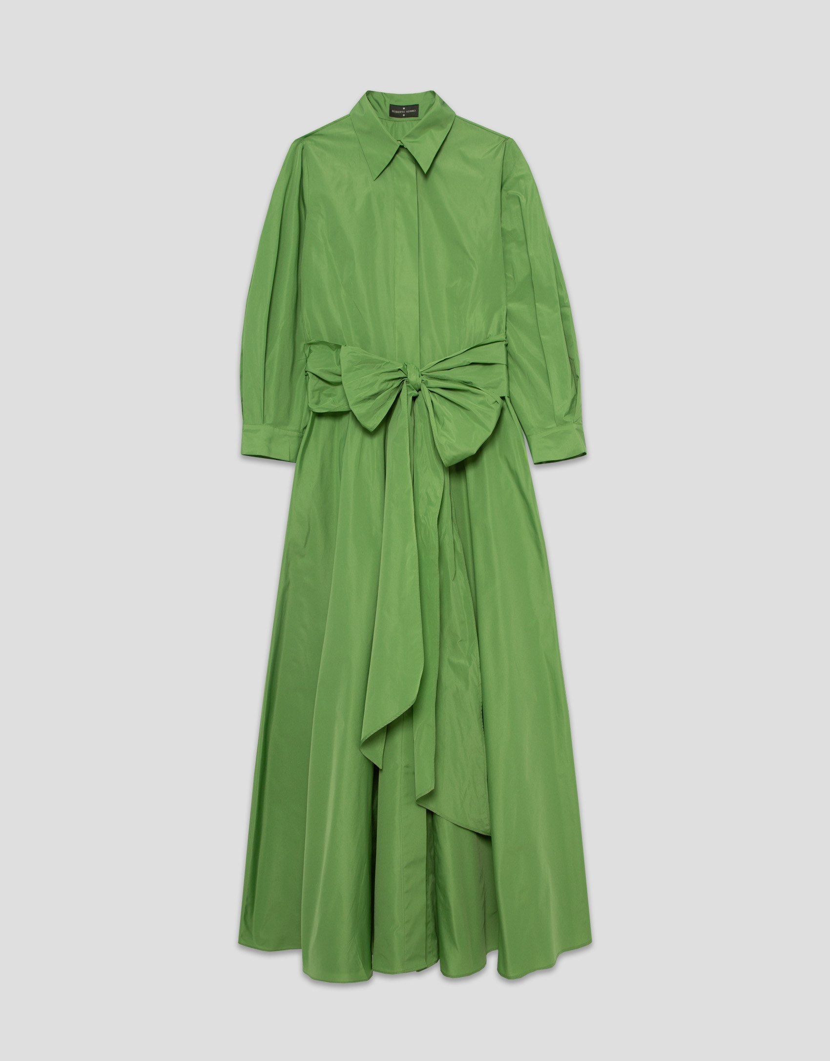 Green taffeta long sleeve midi shirt dress | Roberto Verino